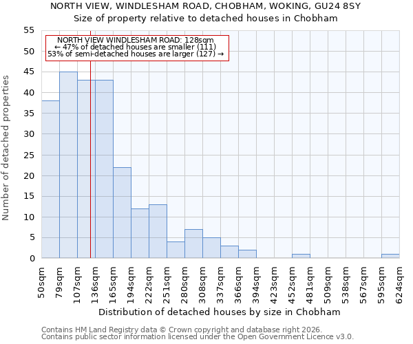 NORTH VIEW, WINDLESHAM ROAD, CHOBHAM, WOKING, GU24 8SY: Size of property relative to detached houses in Chobham