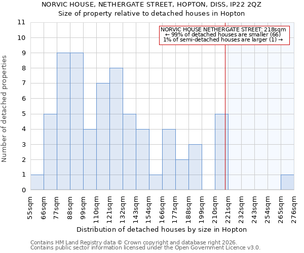 NORVIC HOUSE, NETHERGATE STREET, HOPTON, DISS, IP22 2QZ: Size of property relative to detached houses in Hopton