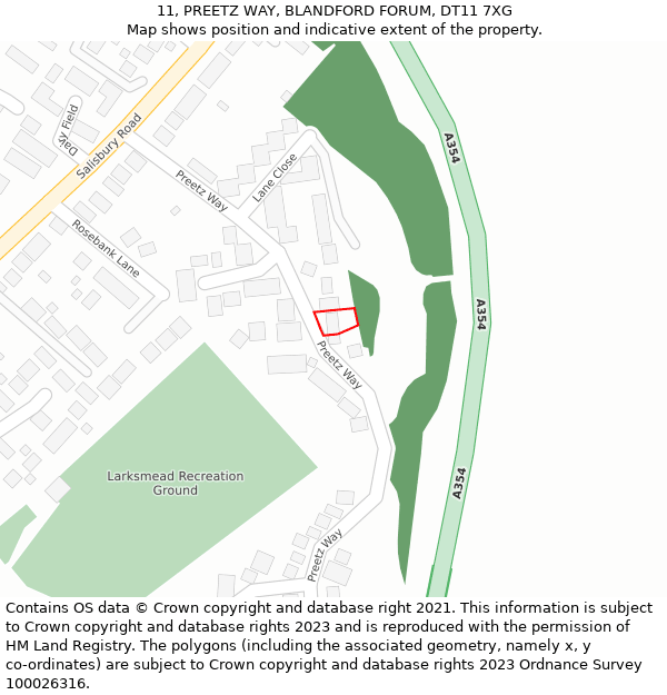 11, PREETZ WAY, BLANDFORD FORUM, DT11 7XG: Location map and indicative extent of plot