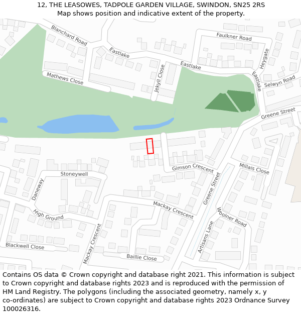 12, THE LEASOWES, TADPOLE GARDEN VILLAGE, SWINDON, SN25 2RS: Location map and indicative extent of plot