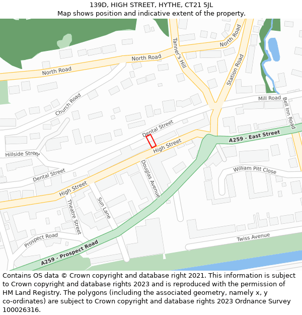 139D, HIGH STREET, HYTHE, CT21 5JL: Location map and indicative extent of plot