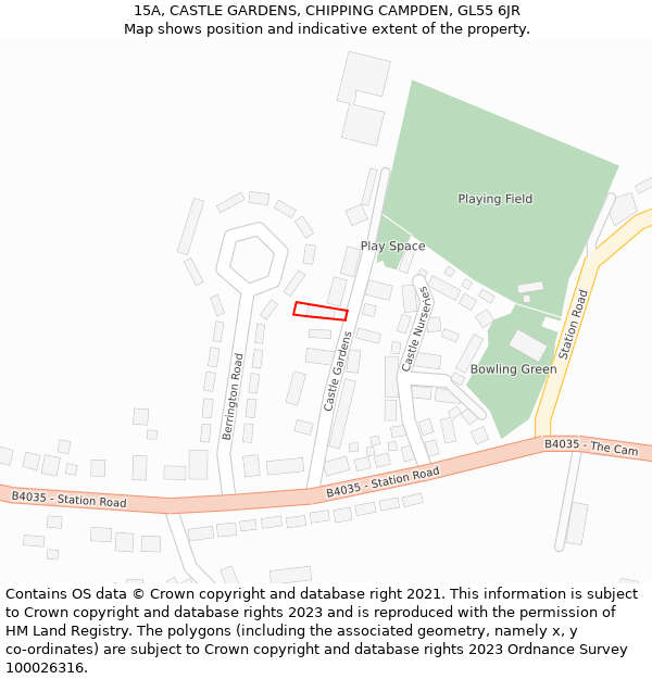 15A, CASTLE GARDENS, CHIPPING CAMPDEN, GL55 6JR: Location map and indicative extent of plot