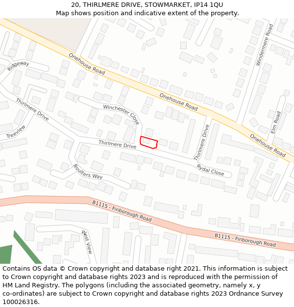 20, THIRLMERE DRIVE, STOWMARKET, IP14 1QU: Location map and indicative extent of plot