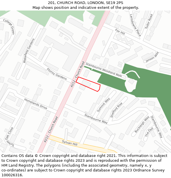 201, CHURCH ROAD, LONDON, SE19 2PS: Location map and indicative extent of plot