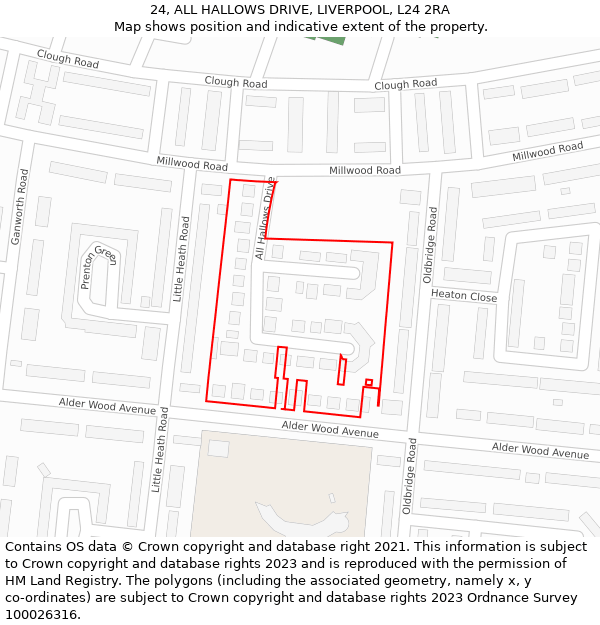 24, ALL HALLOWS DRIVE, LIVERPOOL, L24 2RA: Location map and indicative extent of plot