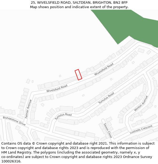 25, WIVELSFIELD ROAD, SALTDEAN, BRIGHTON, BN2 8FP: Location map and indicative extent of plot