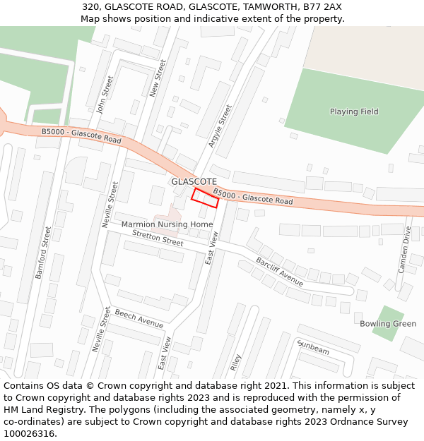 320, GLASCOTE ROAD, GLASCOTE, TAMWORTH, B77 2AX: Location map and indicative extent of plot
