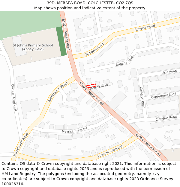 39D, MERSEA ROAD, COLCHESTER, CO2 7QS: Location map and indicative extent of plot