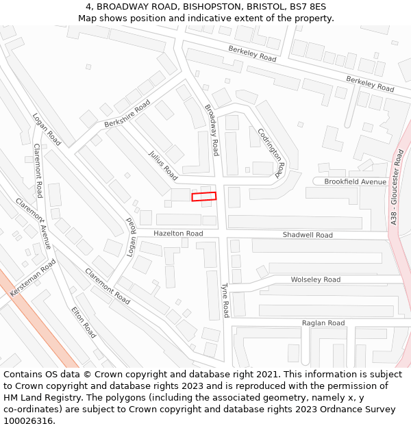 4, BROADWAY ROAD, BISHOPSTON, BRISTOL, BS7 8ES: Location map and indicative extent of plot