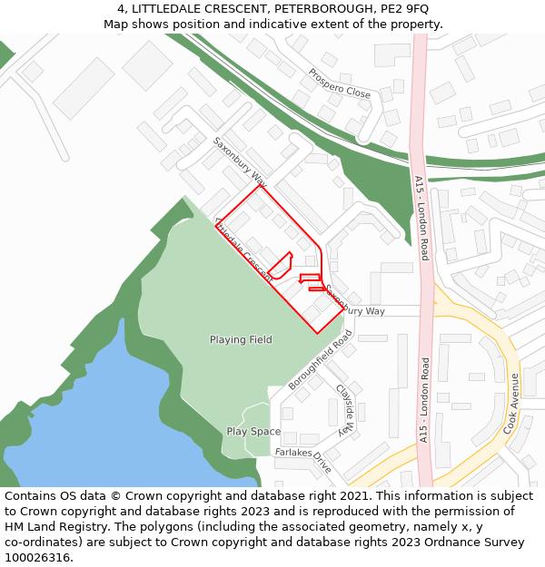 4, LITTLEDALE CRESCENT, PETERBOROUGH, PE2 9FQ: Location map and indicative extent of plot