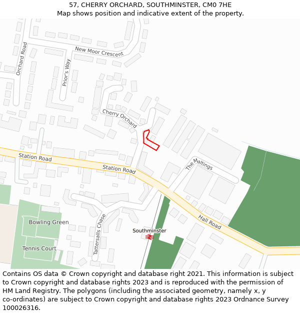 57, CHERRY ORCHARD, SOUTHMINSTER, CM0 7HE: Location map and indicative extent of plot
