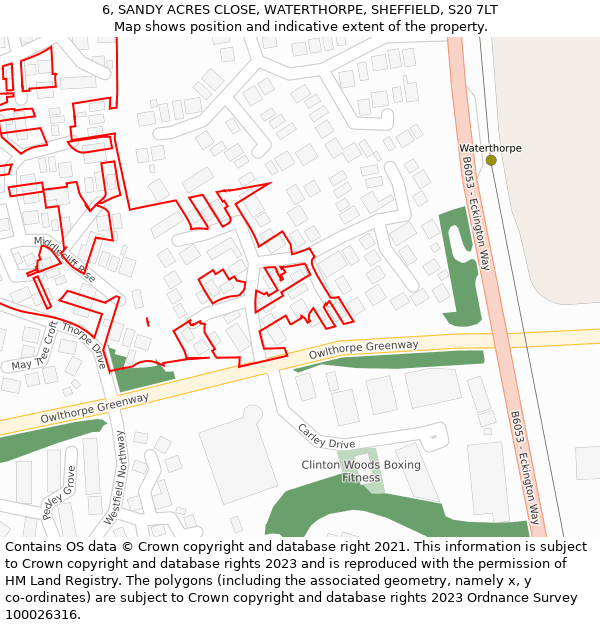 6, SANDY ACRES CLOSE, WATERTHORPE, SHEFFIELD, S20 7LT: Location map and indicative extent of plot