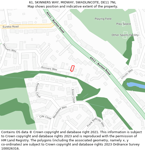 61, SKINNERS WAY, MIDWAY, SWADLINCOTE, DE11 7NL: Location map and indicative extent of plot