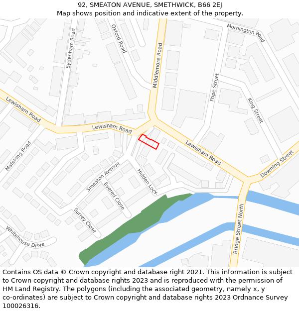 92, SMEATON AVENUE, SMETHWICK, B66 2EJ: Location map and indicative extent of plot