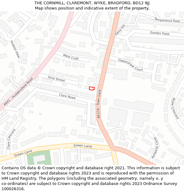 THE CORNMILL, CLAREMONT, WYKE, BRADFORD, BD12 9JJ: Location map and indicative extent of plot