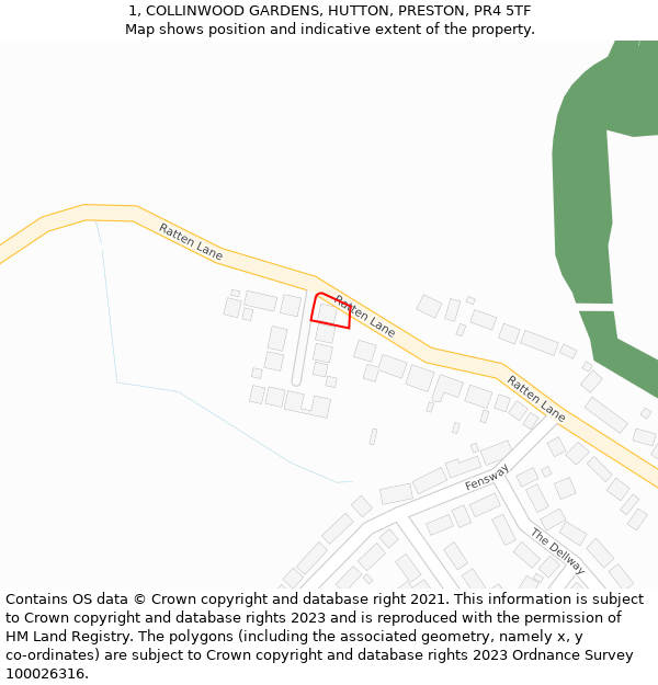 1, COLLINWOOD GARDENS, HUTTON, PRESTON, PR4 5TF: Location map and indicative extent of plot