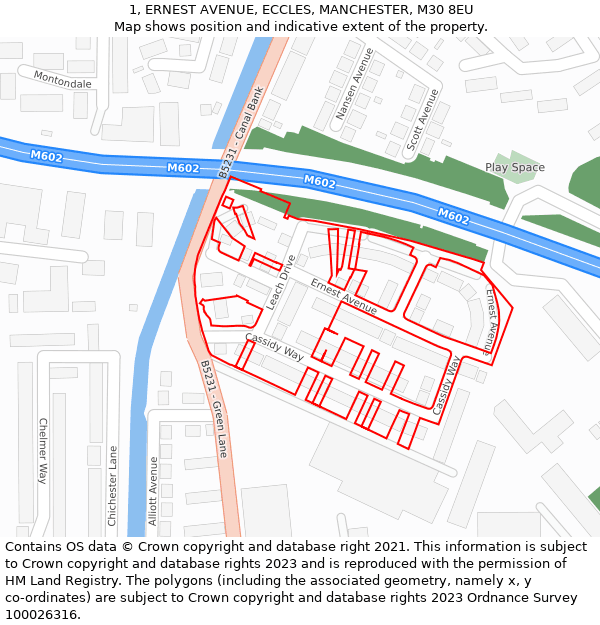 1, ERNEST AVENUE, ECCLES, MANCHESTER, M30 8EU: Location map and indicative extent of plot