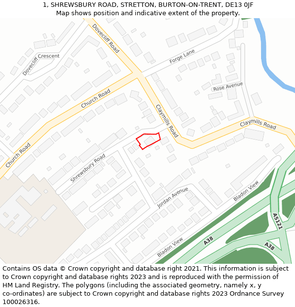 1, SHREWSBURY ROAD, STRETTON, BURTON-ON-TRENT, DE13 0JF: Location map and indicative extent of plot