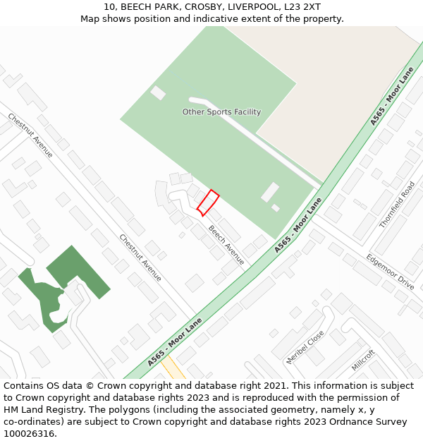 10, BEECH PARK, CROSBY, LIVERPOOL, L23 2XT: Location map and indicative extent of plot