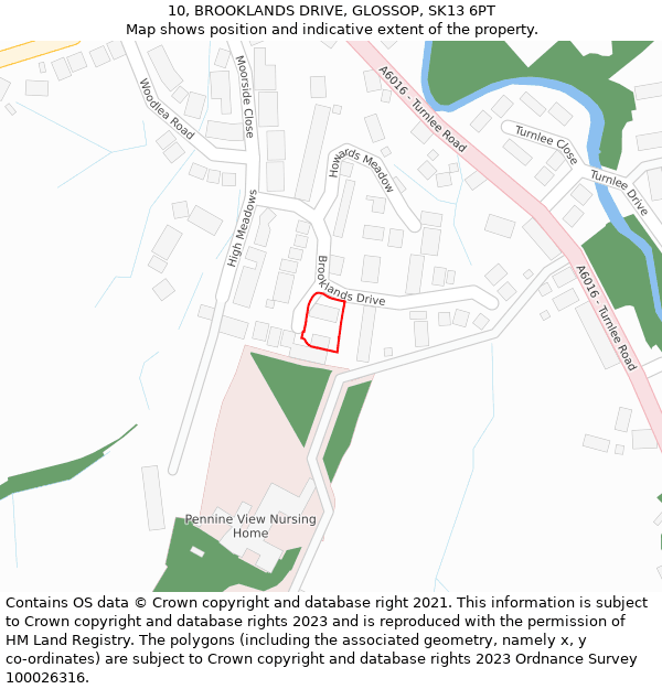 10, BROOKLANDS DRIVE, GLOSSOP, SK13 6PT: Location map and indicative extent of plot