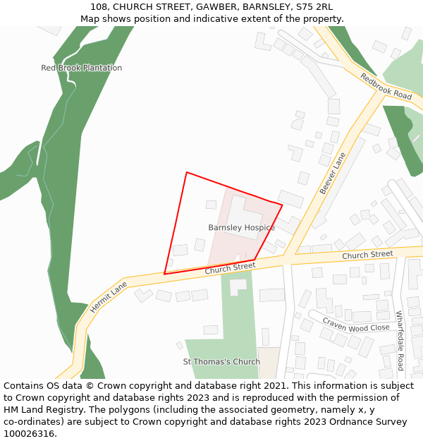 108, CHURCH STREET, GAWBER, BARNSLEY, S75 2RL: Location map and indicative extent of plot