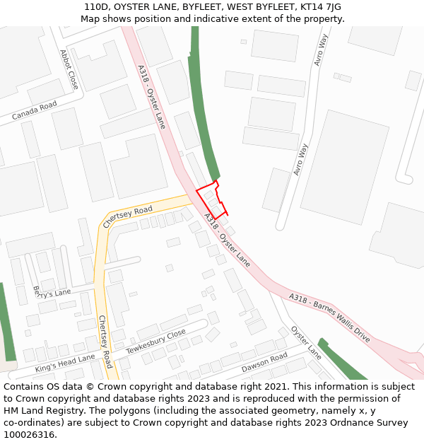 110D, OYSTER LANE, BYFLEET, WEST BYFLEET, KT14 7JG: Location map and indicative extent of plot