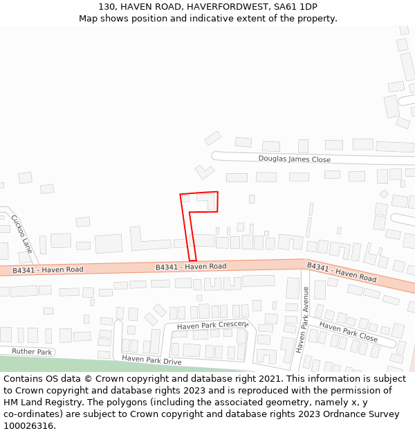 130, HAVEN ROAD, HAVERFORDWEST, SA61 1DP: Location map and indicative extent of plot