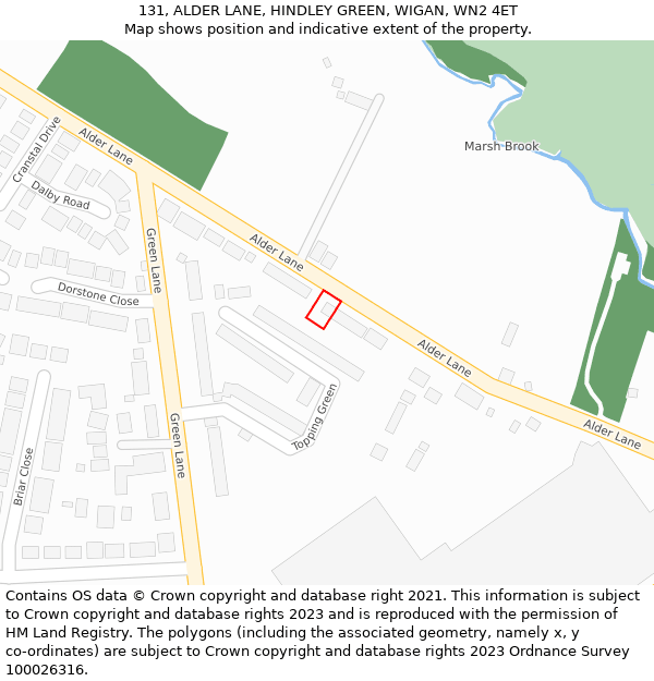 131, ALDER LANE, HINDLEY GREEN, WIGAN, WN2 4ET: Location map and indicative extent of plot