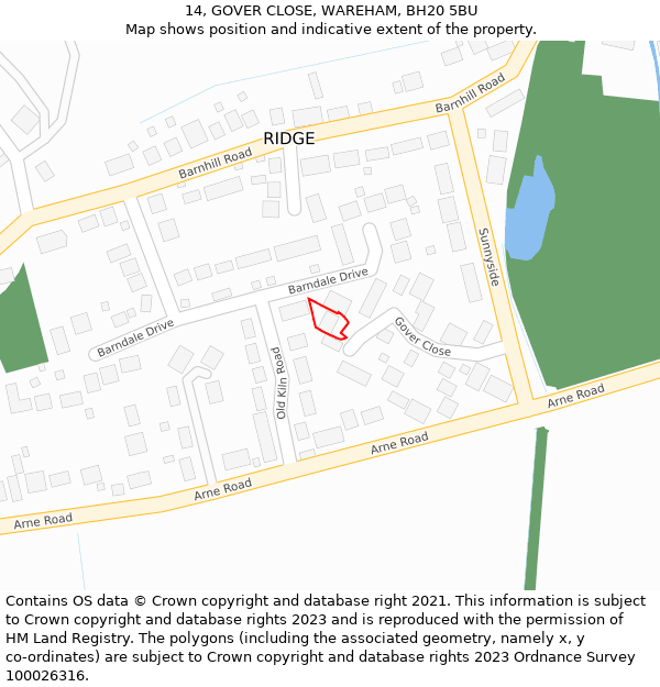 14, GOVER CLOSE, WAREHAM, BH20 5BU: Location map and indicative extent of plot