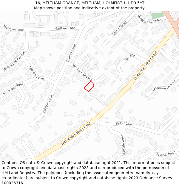 16, MELTHAM GRANGE, MELTHAM, HOLMFIRTH, HD9 5AT: Location map and indicative extent of plot