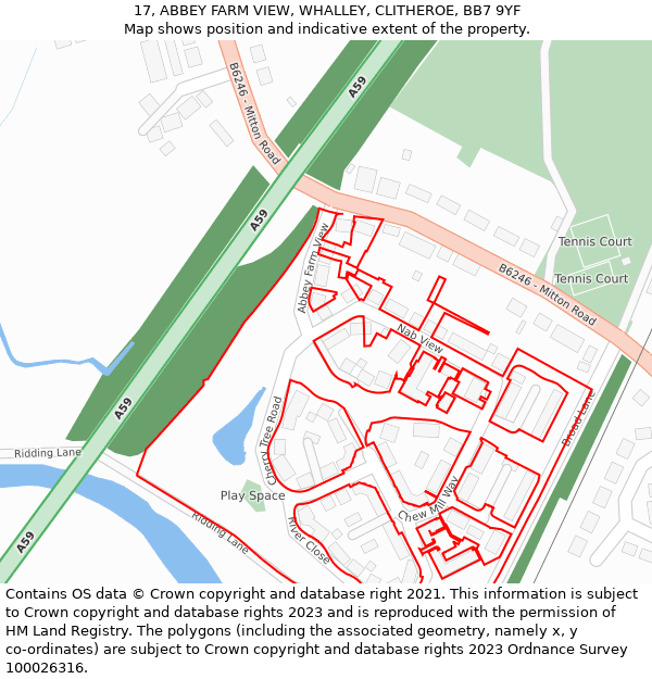 17, ABBEY FARM VIEW, WHALLEY, CLITHEROE, BB7 9YF: Location map and indicative extent of plot