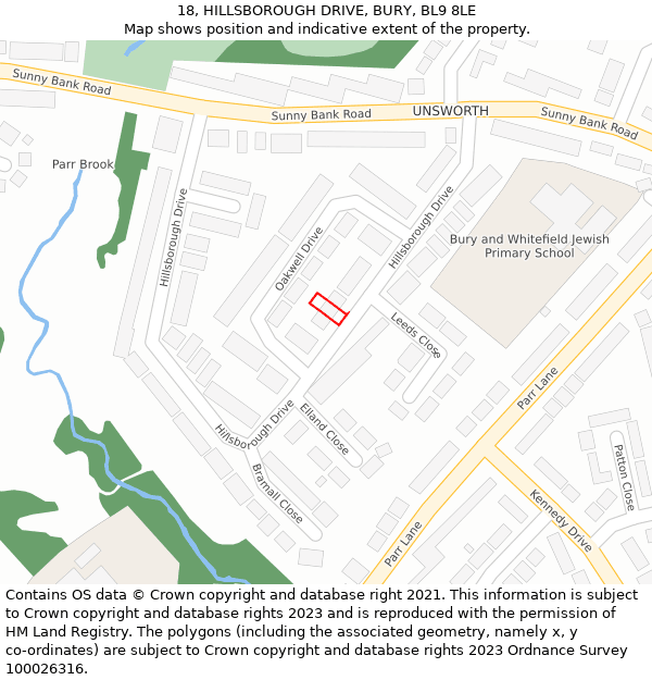 18, HILLSBOROUGH DRIVE, BURY, BL9 8LE: Location map and indicative extent of plot