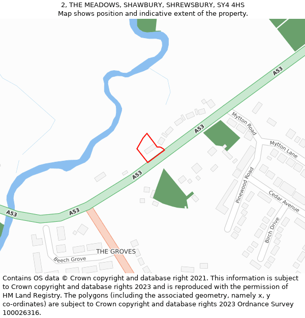 2, THE MEADOWS, SHAWBURY, SHREWSBURY, SY4 4HS: Location map and indicative extent of plot