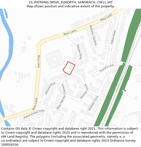 22, PATRONS DRIVE, ELWORTH, SANDBACH, CW11 3AT: Location map and indicative extent of plot