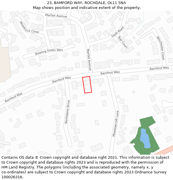 23, BAMFORD WAY, ROCHDALE, OL11 5NA: Location map and indicative extent of plot