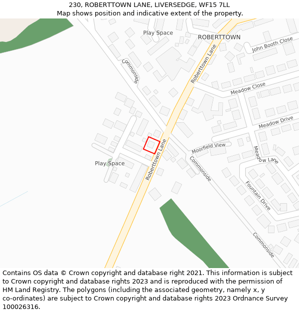 230, ROBERTTOWN LANE, LIVERSEDGE, WF15 7LL: Location map and indicative extent of plot