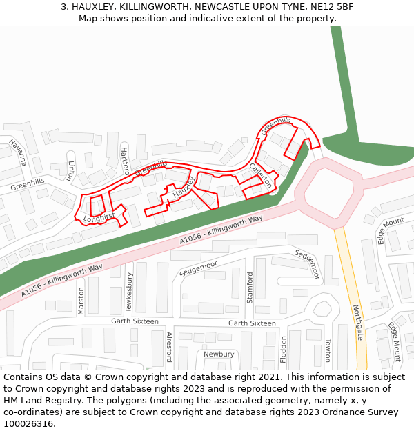3, HAUXLEY, KILLINGWORTH, NEWCASTLE UPON TYNE, NE12 5BF: Location map and indicative extent of plot
