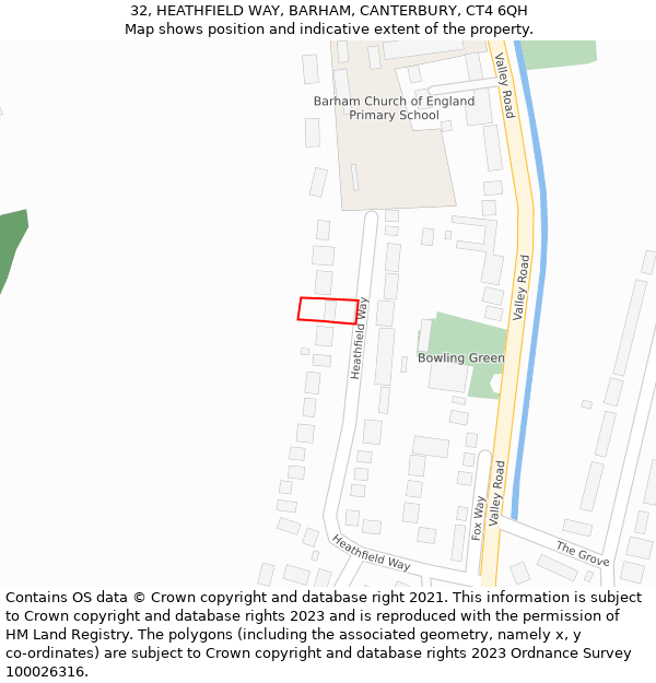 32, HEATHFIELD WAY, BARHAM, CANTERBURY, CT4 6QH: Location map and indicative extent of plot