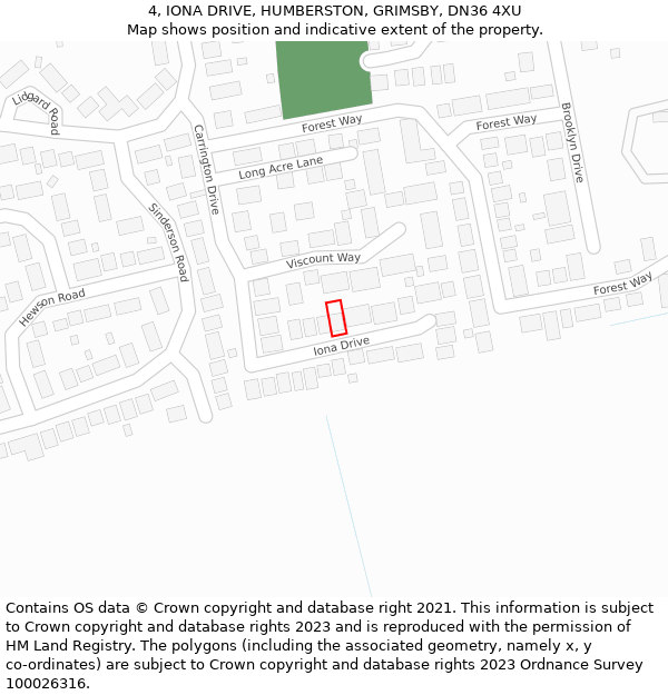 4, IONA DRIVE, HUMBERSTON, GRIMSBY, DN36 4XU: Location map and indicative extent of plot