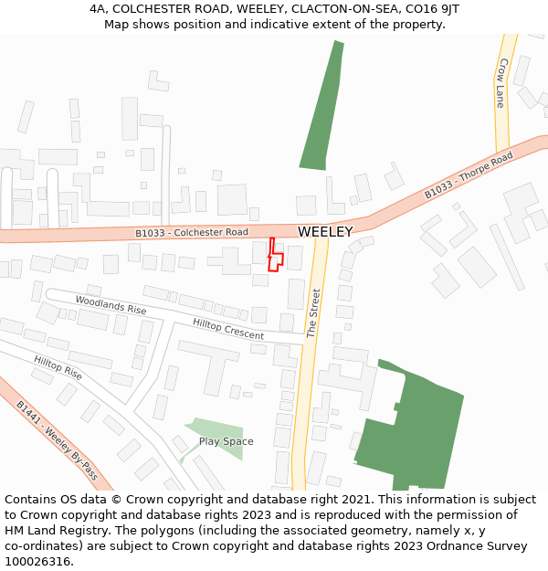4A, COLCHESTER ROAD, WEELEY, CLACTON-ON-SEA, CO16 9JT: Location map and indicative extent of plot