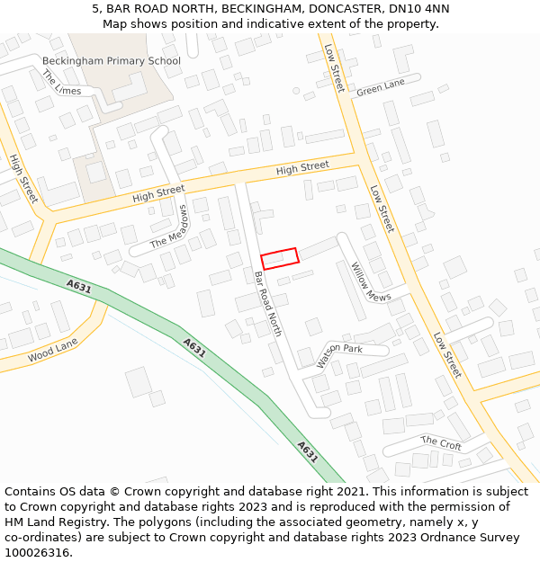 5, BAR ROAD NORTH, BECKINGHAM, DONCASTER, DN10 4NN: Location map and indicative extent of plot