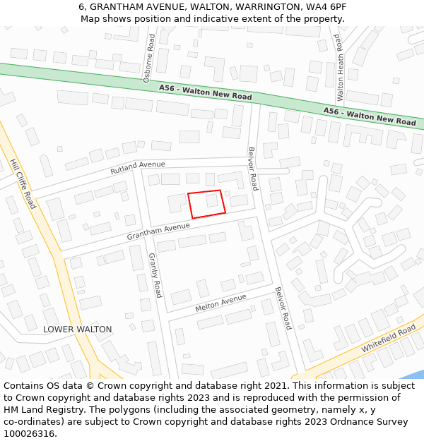 6, GRANTHAM AVENUE, WALTON, WARRINGTON, WA4 6PF: Location map and indicative extent of plot