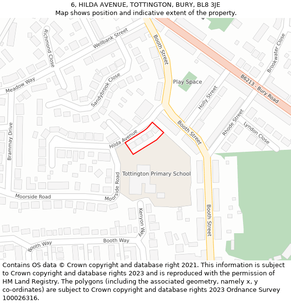 6, HILDA AVENUE, TOTTINGTON, BURY, BL8 3JE: Location map and indicative extent of plot