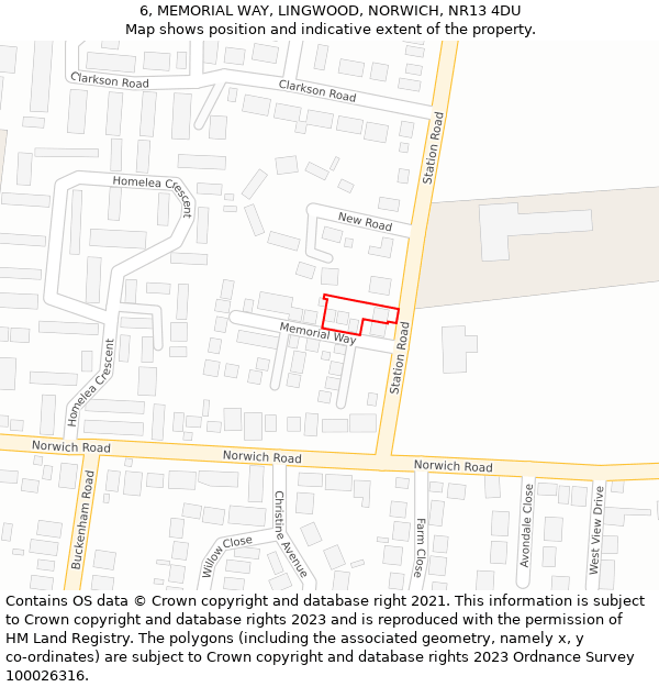 6, MEMORIAL WAY, LINGWOOD, NORWICH, NR13 4DU: Location map and indicative extent of plot