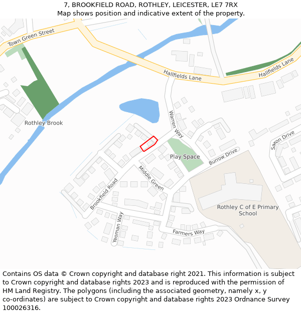 7, BROOKFIELD ROAD, ROTHLEY, LEICESTER, LE7 7RX: Location map and indicative extent of plot