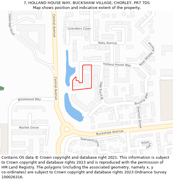 7, HOLLAND HOUSE WAY, BUCKSHAW VILLAGE, CHORLEY, PR7 7DS: Location map and indicative extent of plot