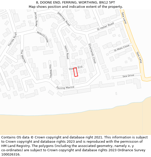 8, DOONE END, FERRING, WORTHING, BN12 5PT: Location map and indicative extent of plot