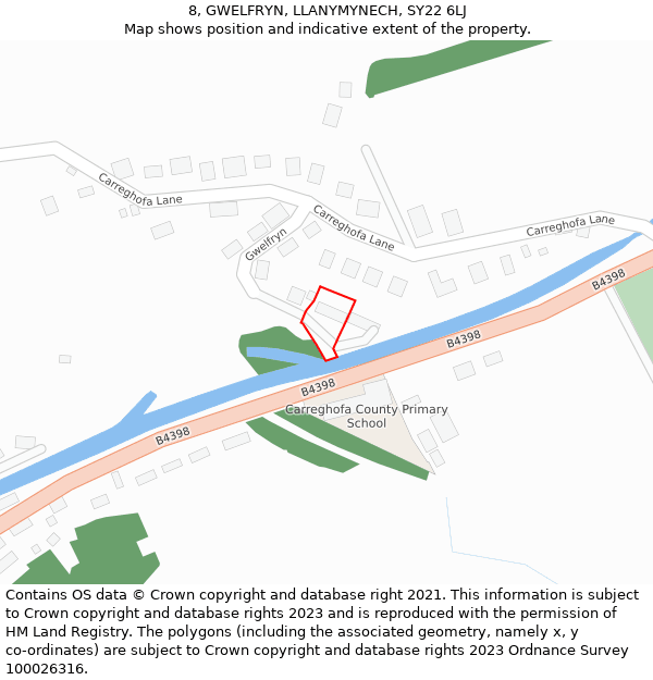 8, GWELFRYN, LLANYMYNECH, SY22 6LJ: Location map and indicative extent of plot
