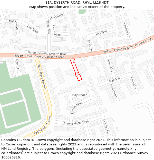 81A, DYSERTH ROAD, RHYL, LL18 4DT: Location map and indicative extent of plot