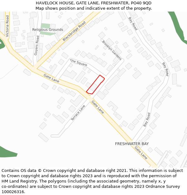 HAVELOCK HOUSE, GATE LANE, FRESHWATER, PO40 9QD: Location map and indicative extent of plot